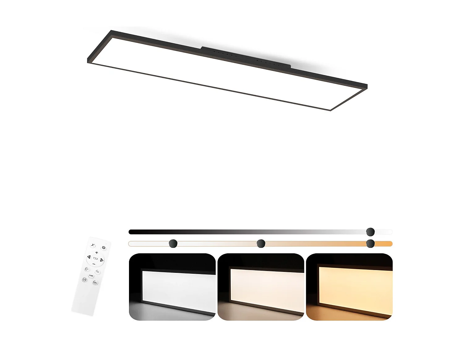 NETTLIFE Plafonnier LED à intensité variable 100x25 cm avec télécommande noir 24W