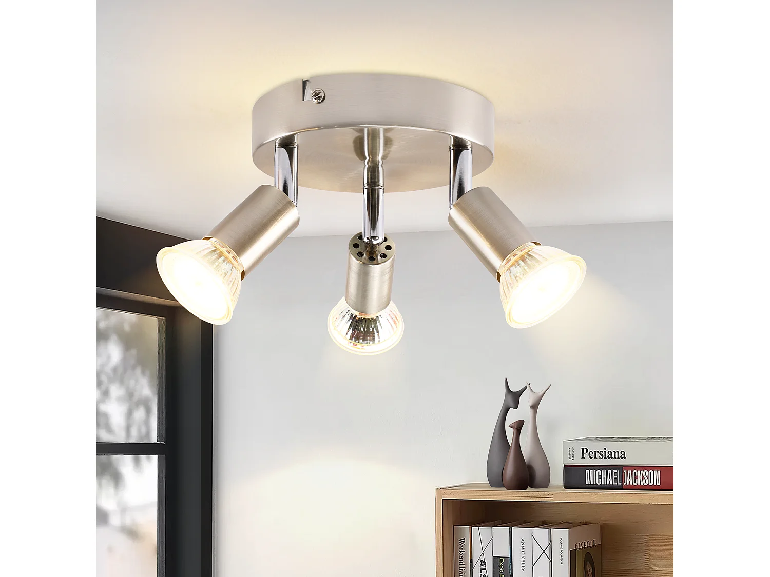 NETTLIFE Opbouwspot rond nikkel3-Lichts GU10 Fitting 350° Draaibaar Plafondspot Moderne Plafondlamp Max.25W voor Keuken | Hal | Woonkamer | Slaafkamer L 14cm