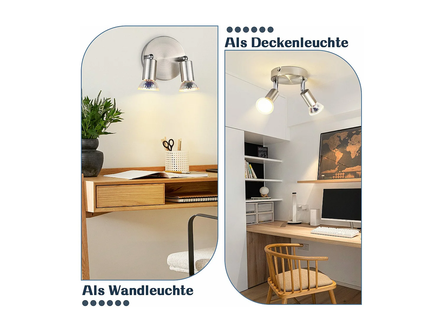 NETTLIFE Plafonnier LED GU10 -3 Spots de Plafond Ronde Moderne Spots de Plafond 350° pour Cuisines Couloir Chambre Salon - sans Ampoule chrome