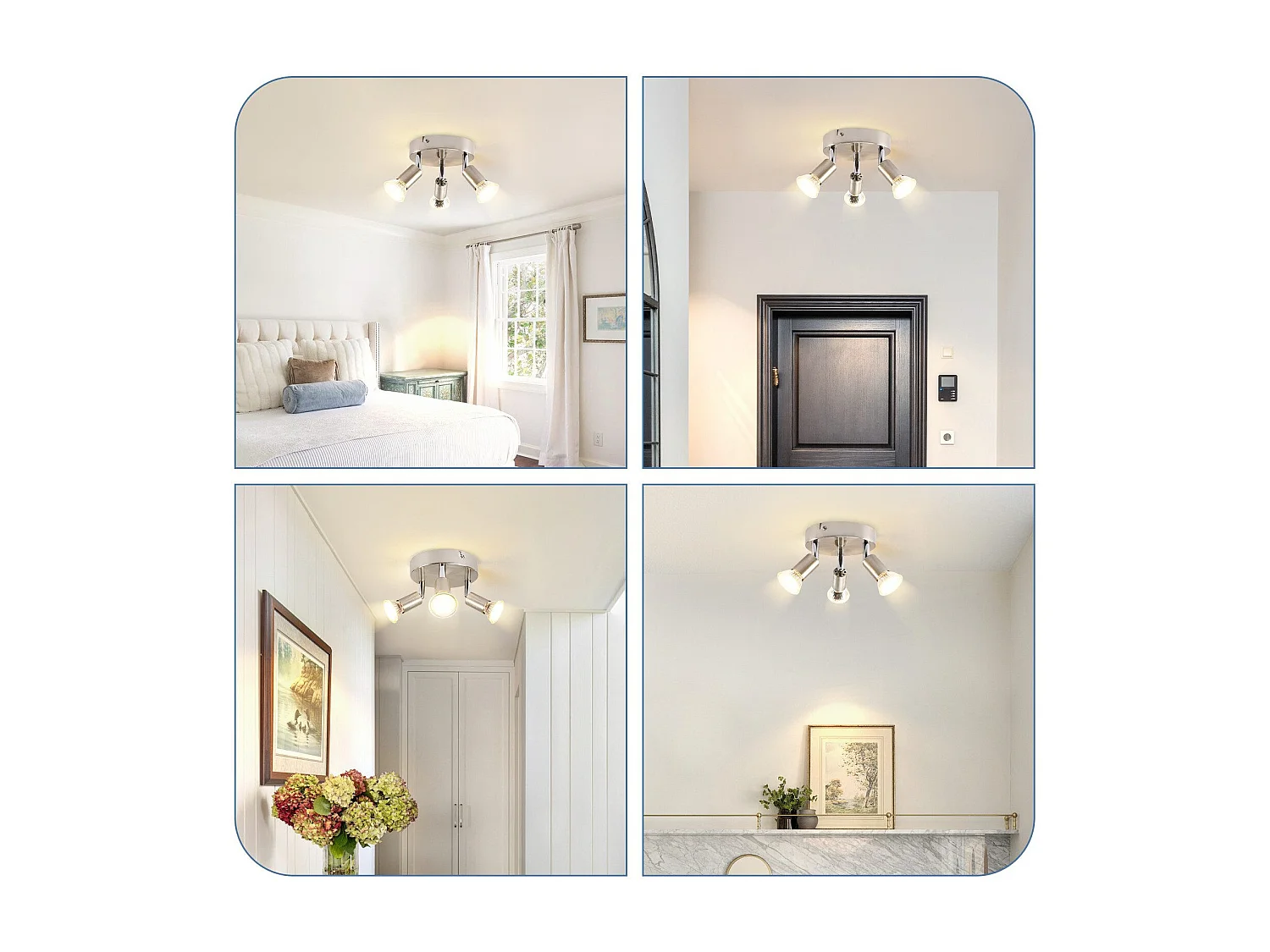 NETTLIFE Plafonnier LED GU10 -3 Spots de Plafond Ronde Moderne Spots de Plafond 350° pour Cuisines Couloir Chambre Salon - sans Ampoule chrome