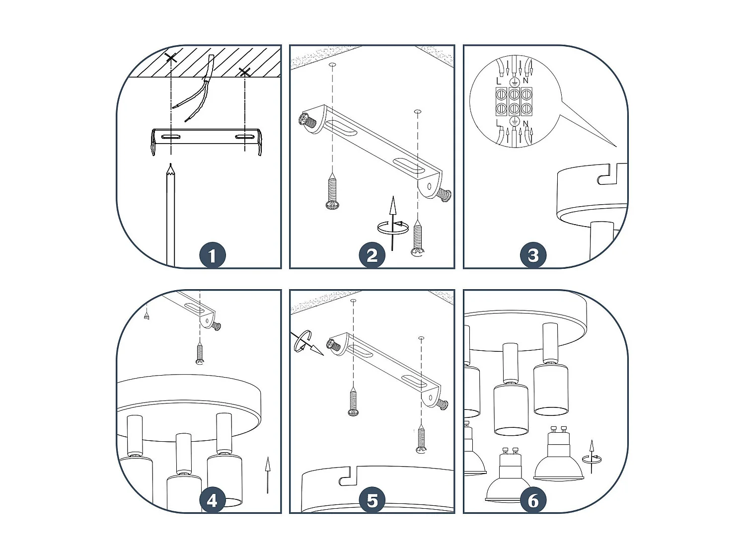 NETTLIFE Plafonnier LED GU10 -3 Spots de Plafond Ronde Moderne Spots de Plafond 350° pour Cuisines Couloir Chambre Salon - sans Ampoule chrome