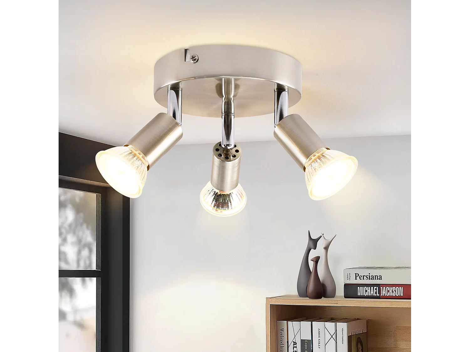 NETTLIFE Plafonnier LED GU10 -3 Spots de Plafond Ronde Moderne Spots de Plafond 350° pour Cuisines Couloir Chambre Salon - sans Ampoule chrome