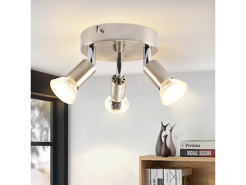 NETTLIFE Lampa sufitowa LED GU10 - 3 nowoczesne okrągłe reflektory sufitowe 350° Reflektory sufitowe do kuchni, przedpokoju, sypialni, salonu - bez żarówki, chrom
