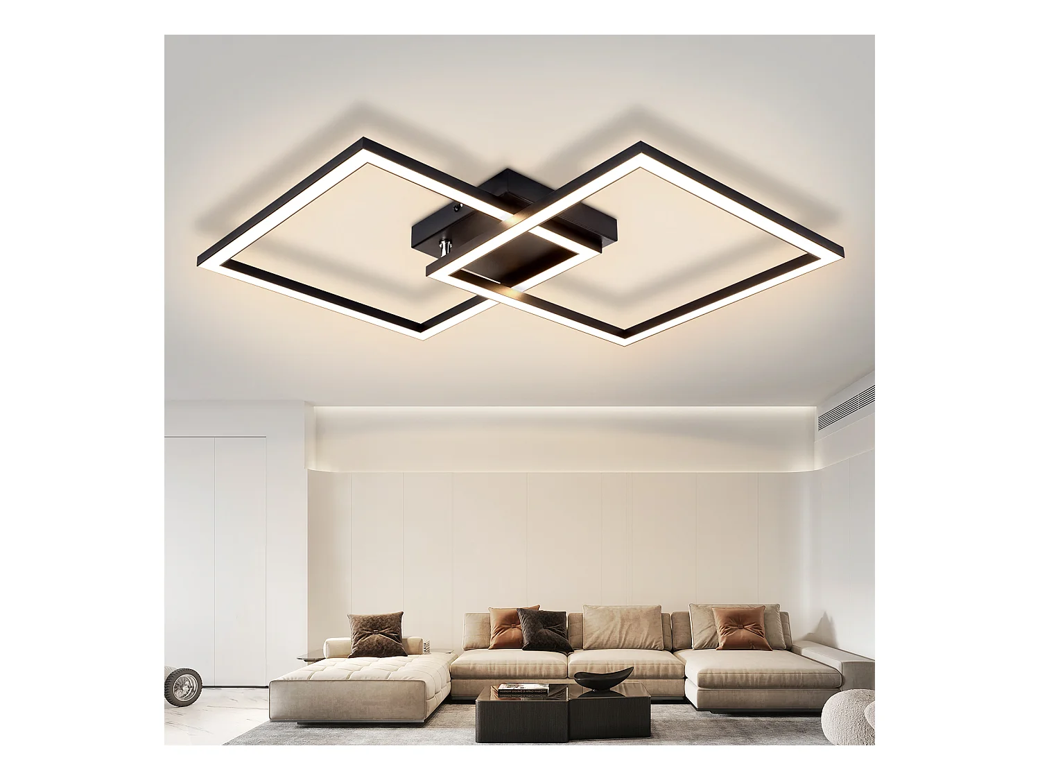 NETTLIFE plafonnier salon led blanc chaud noir 3000k design moderne angulaire 24w