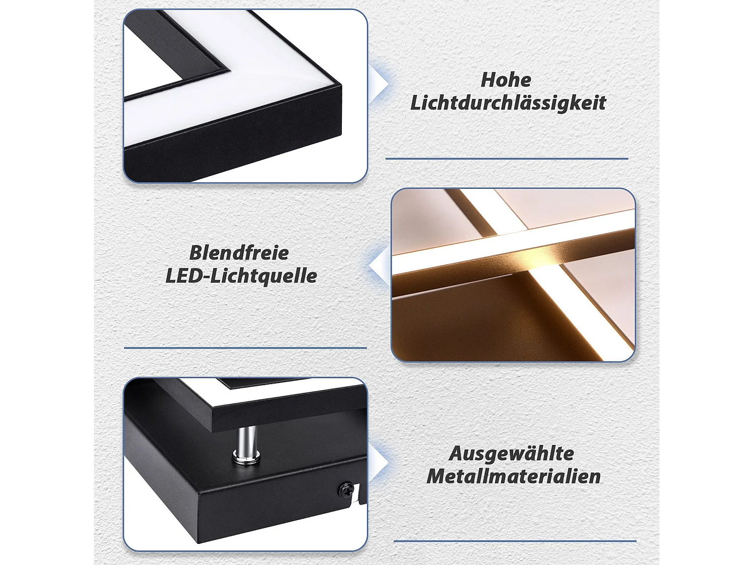 NETTLIFE plafonnier salon led blanc chaud noir 3000k design moderne angulaire 24w