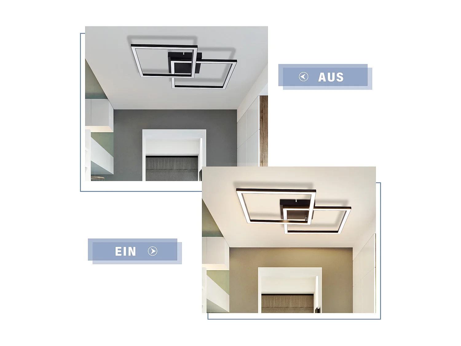 NETTLIFE plafonnier salon led blanc chaud noir 3000k design moderne angulaire 24w