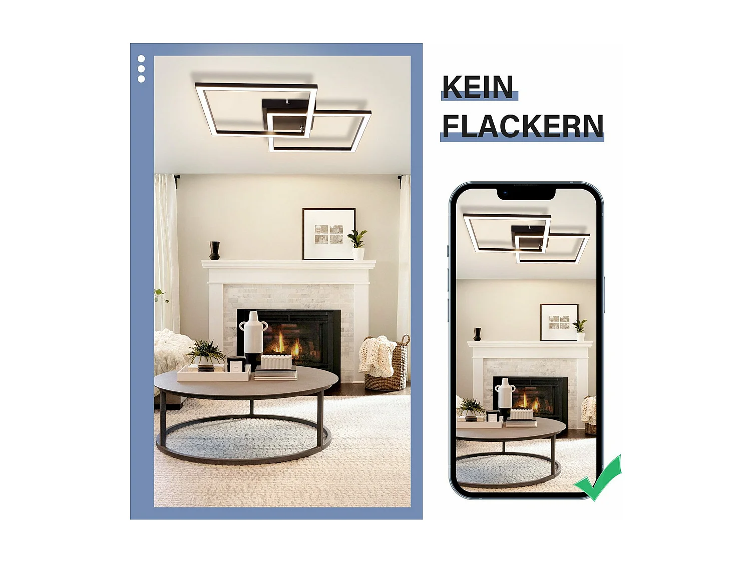 NETTLIFE plafonnier salon led blanc chaud noir 3000k design moderne angulaire 24w