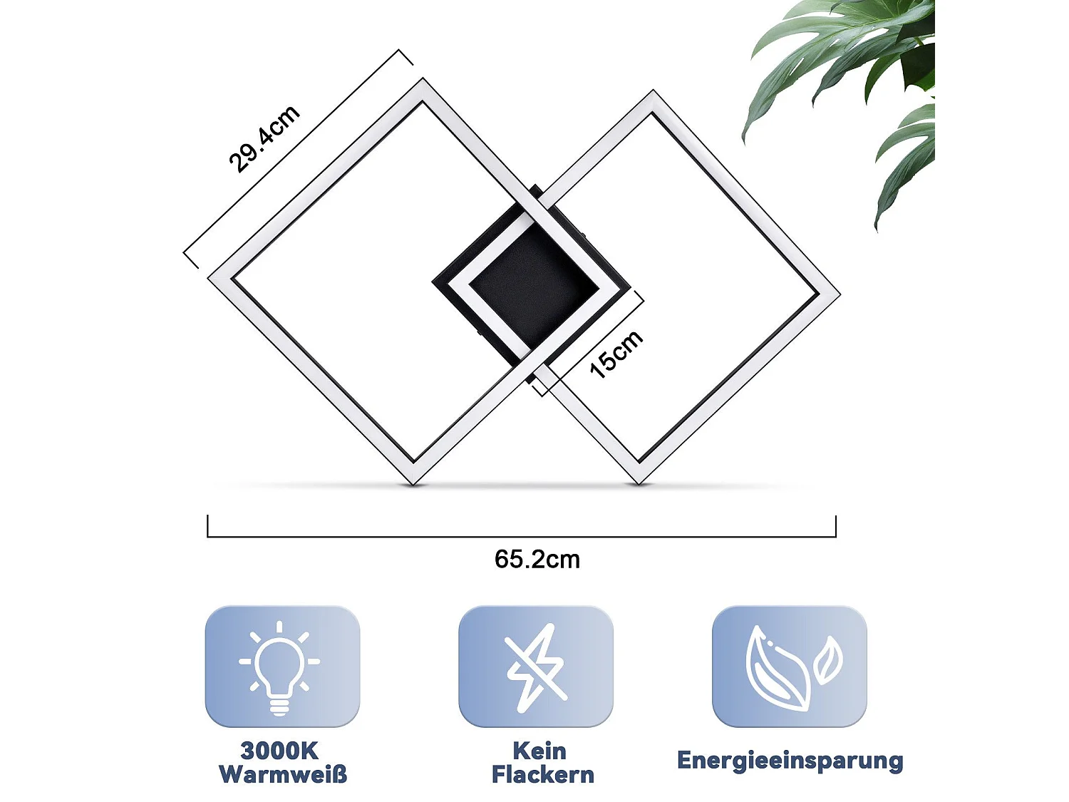 NETTLIFE plafonnier salon led blanc chaud noir 3000k design moderne angulaire 24w