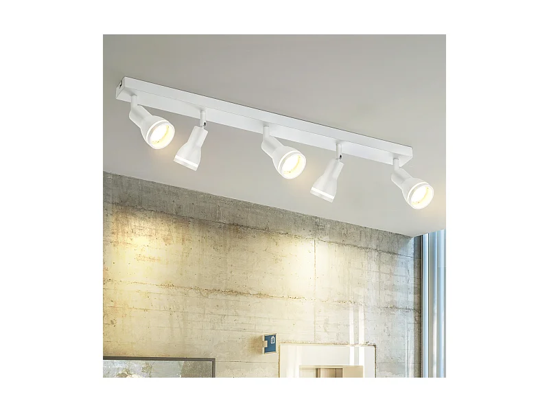 NETTLIFE Plafonnier 5 Spots Blanc : Plafonnier  Métal GU10 Spots Pivotant Intérieur pour cuisine bureau salon chambre à coucher, Sans ampoules