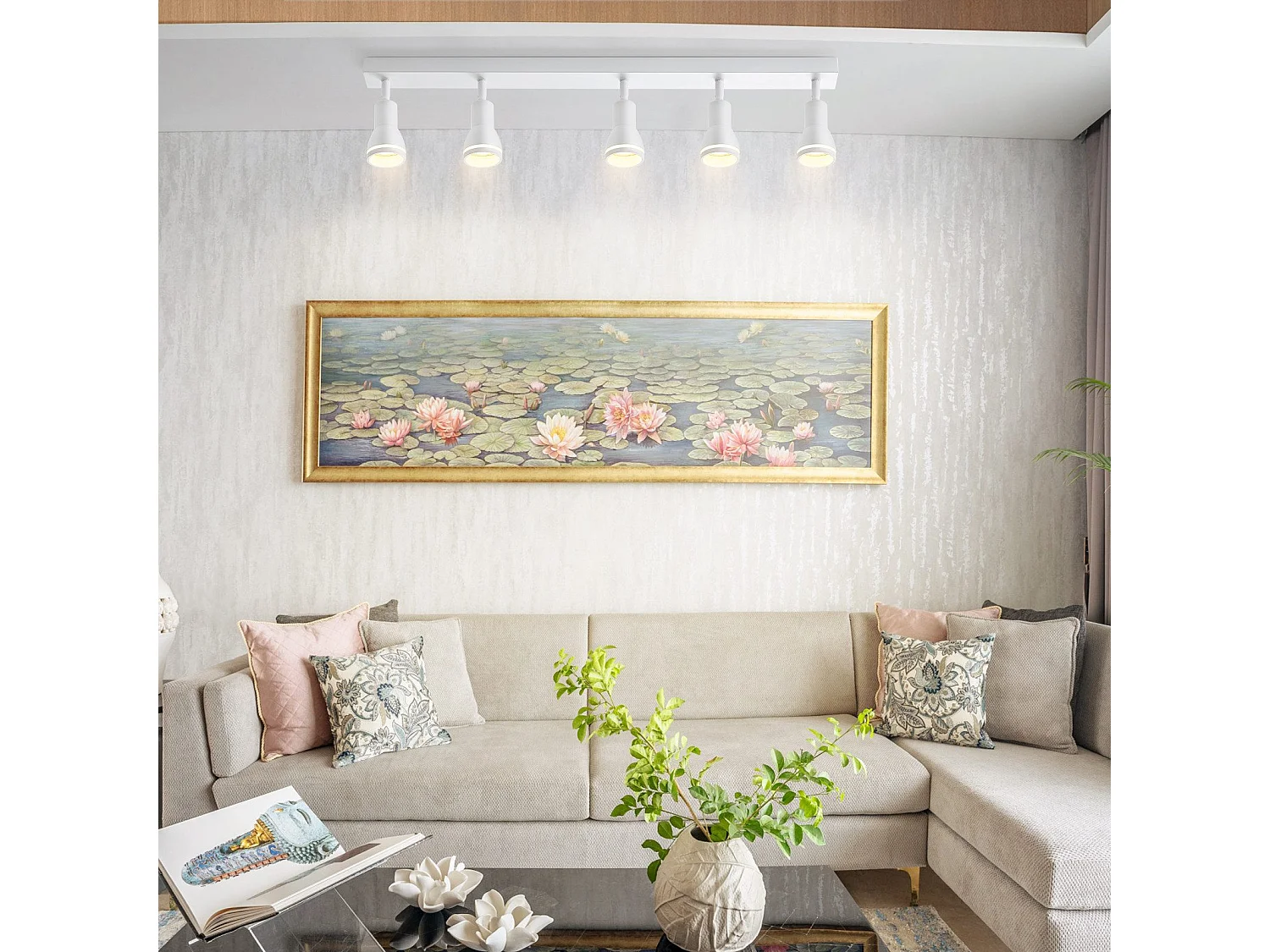 NETTLIFE Plafonnier 5 Spots Blanc : Plafonnier  Métal GU10 Spots Pivotant Intérieur pour cuisine bureau salon chambre à coucher, Sans ampoules