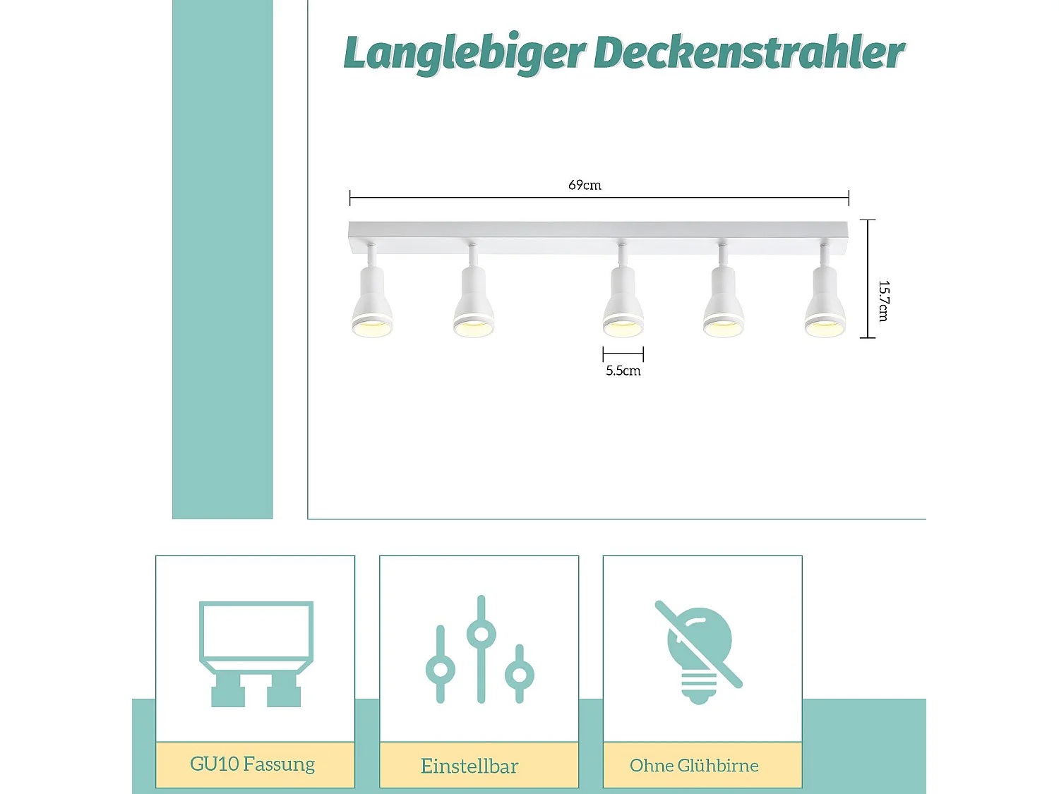 NETTLIFE Plafonnier 5 Spots Blanc : Plafonnier  Métal GU10 Spots Pivotant Intérieur pour cuisine bureau salon chambre à coucher, Sans ampoules