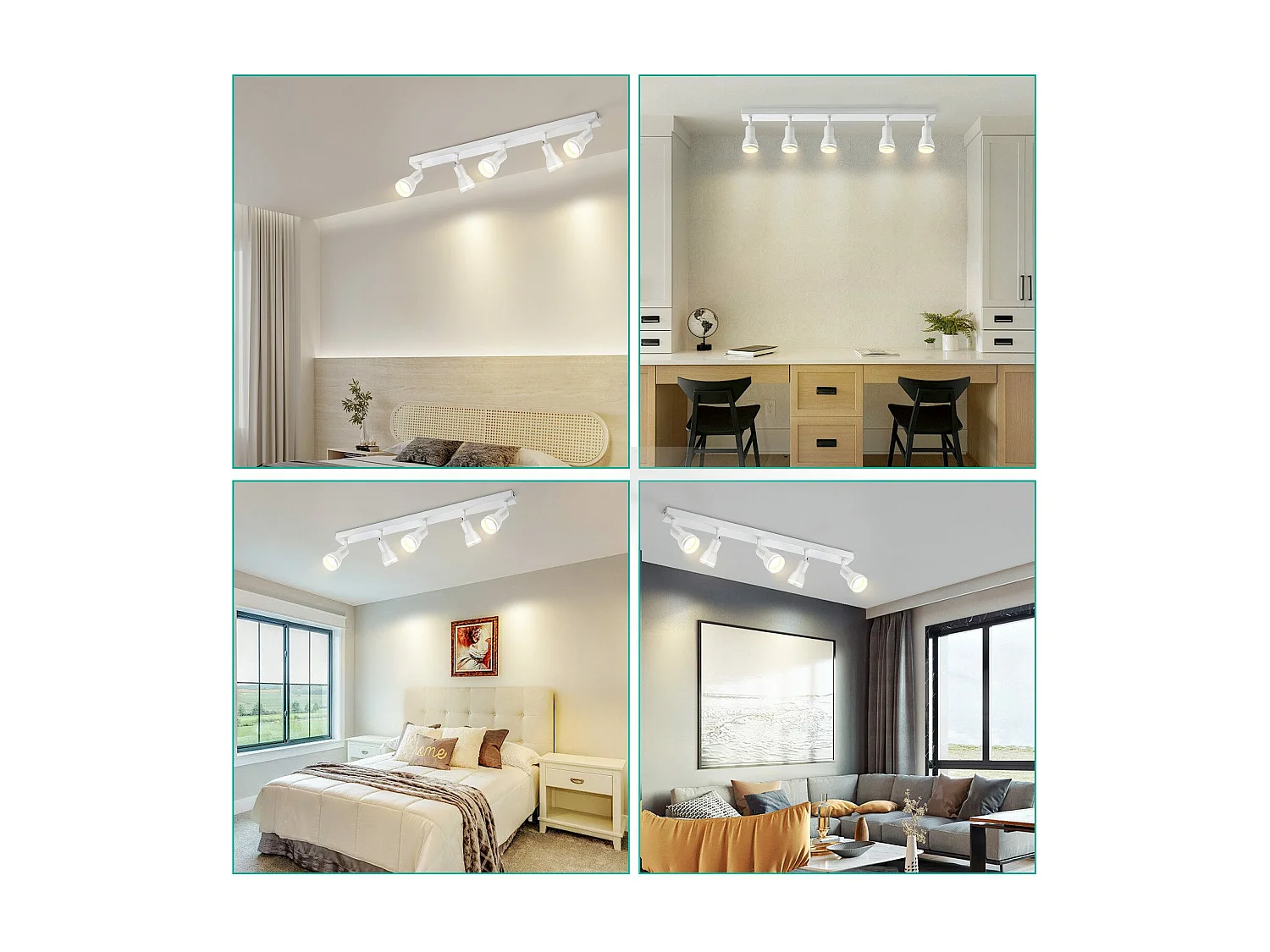 NETTLIFE Plafonnier 5 Spots Blanc : Plafonnier  Métal GU10 Spots Pivotant Intérieur pour cuisine bureau salon chambre à coucher, Sans ampoules