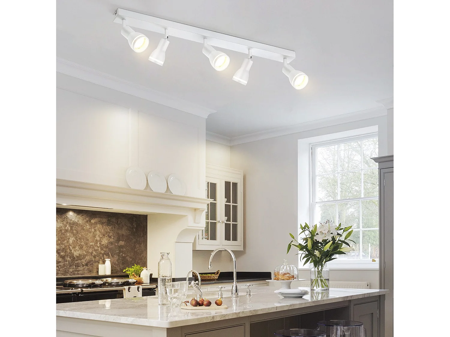 NETTLIFE Plafonnier 5 Spots Blanc : Plafonnier  Métal GU10 Spots Pivotant Intérieur pour cuisine bureau salon chambre à coucher, Sans ampoules