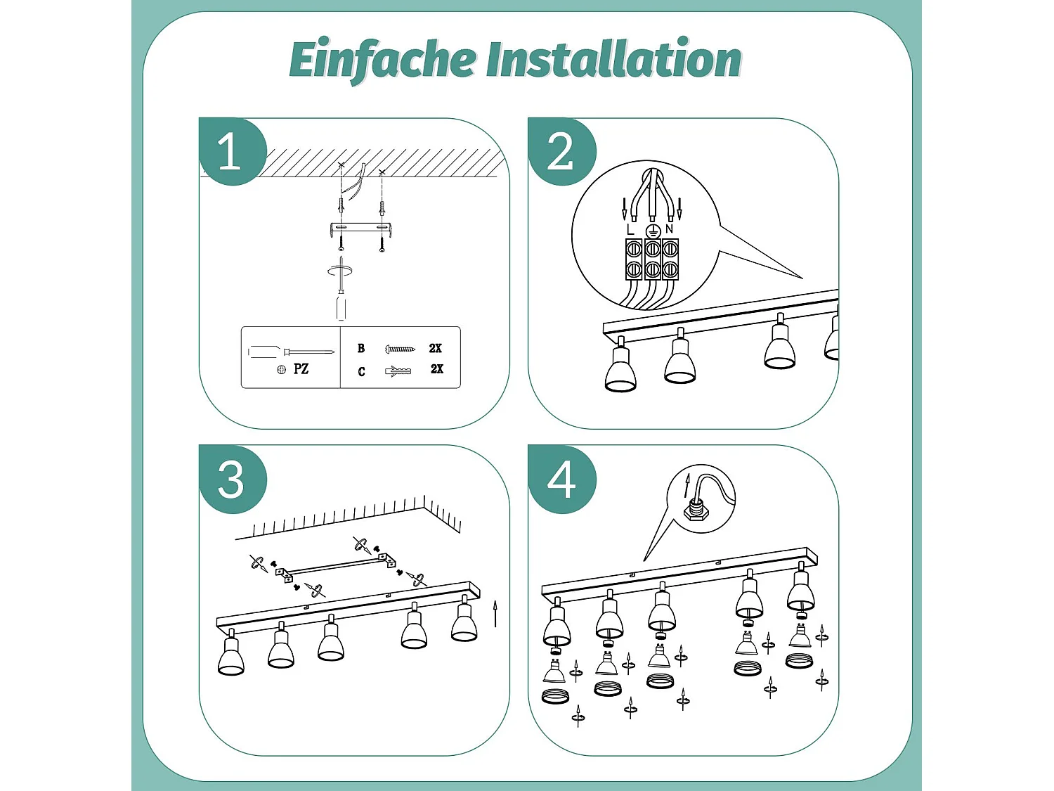 NETTLIFE Plafonnier 5 Spots Blanc : Plafonnier  Métal GU10 Spots Pivotant Intérieur pour cuisine bureau salon chambre à coucher, Sans ampoules