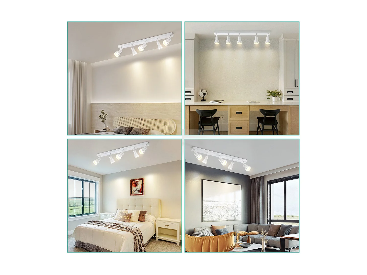 NETTLIFE Plafonnier 5 Spots Blanc : Plafonnier  Métal GU10 Spots Pivotant Intérieur pour cuisine bureau salon chambre à coucher, Sans ampoules