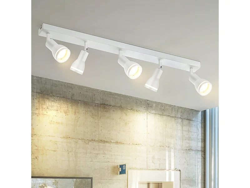 NETTLIFE Plafonnier 5 Spots Blanc : Plafonnier  Métal GU10 Spots Pivotant Intérieur pour cuisine bureau salon chambre à coucher, Sans ampoules