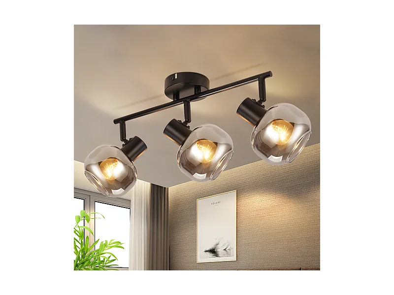 Schwarzer Deckenstrahler 3 Moderne Glühbirnen Glas 350° Schwenkbar Spot E14