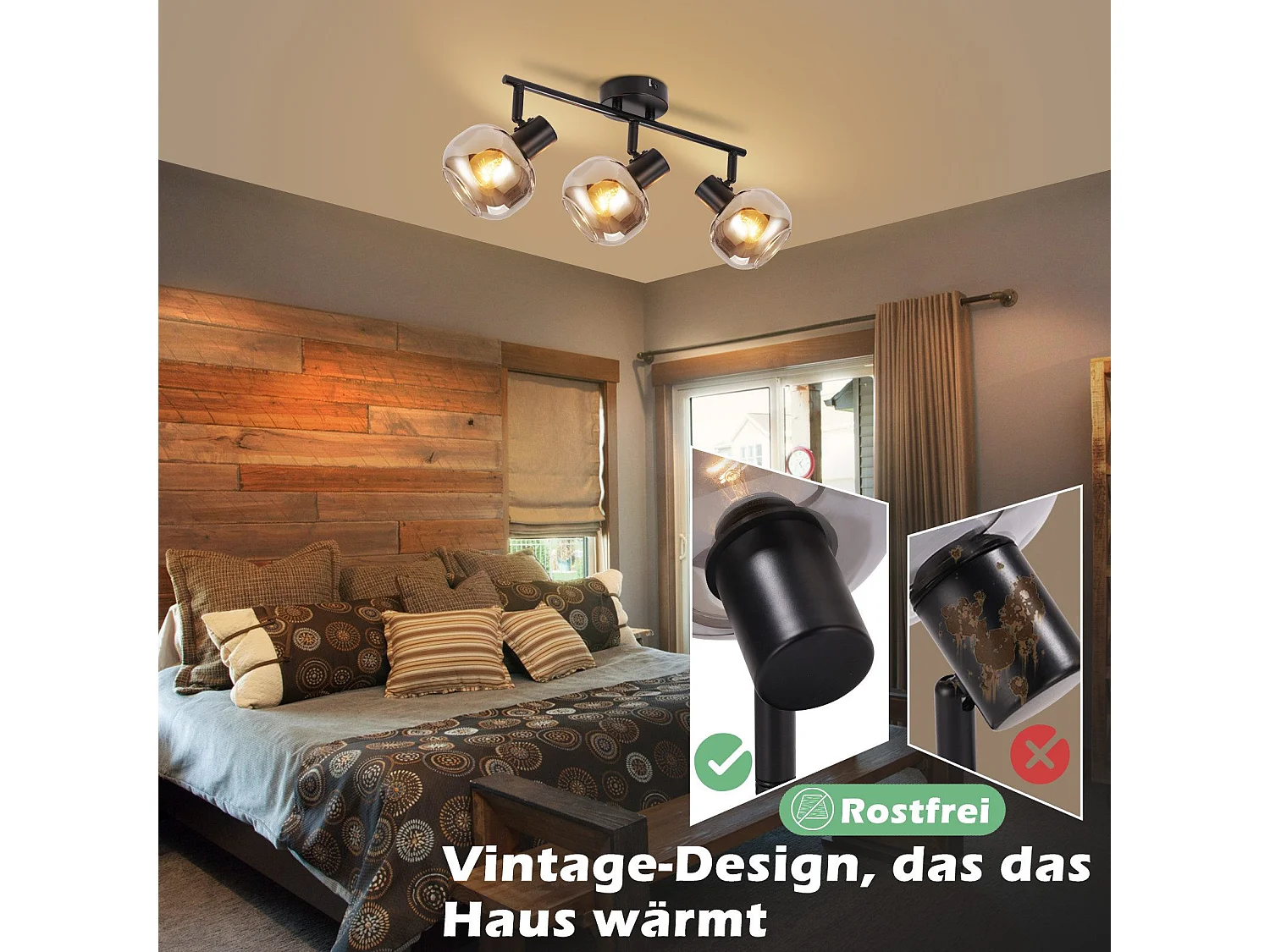 Schwarzer Deckenstrahler 3 Moderne Glühbirnen Glas 350° Schwenkbar Spot E14