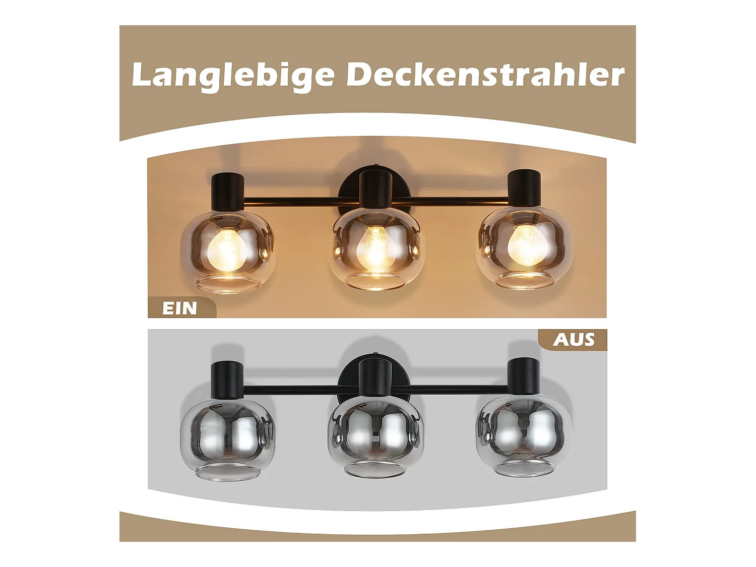 Schwarzer Deckenstrahler 3 Moderne Glühbirnen Glas 350° Schwenkbar Spot E14