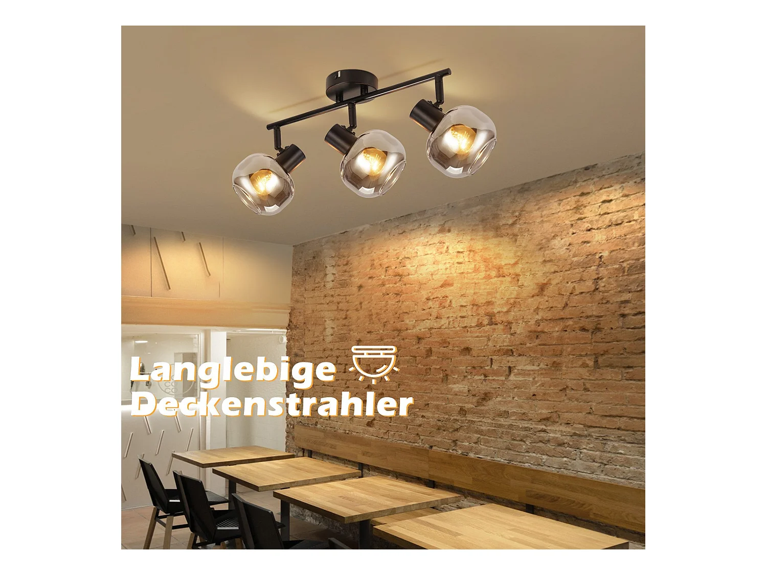 Schwarzer Deckenstrahler 3 Moderne Glühbirnen Glas 350° Schwenkbar Spot E14