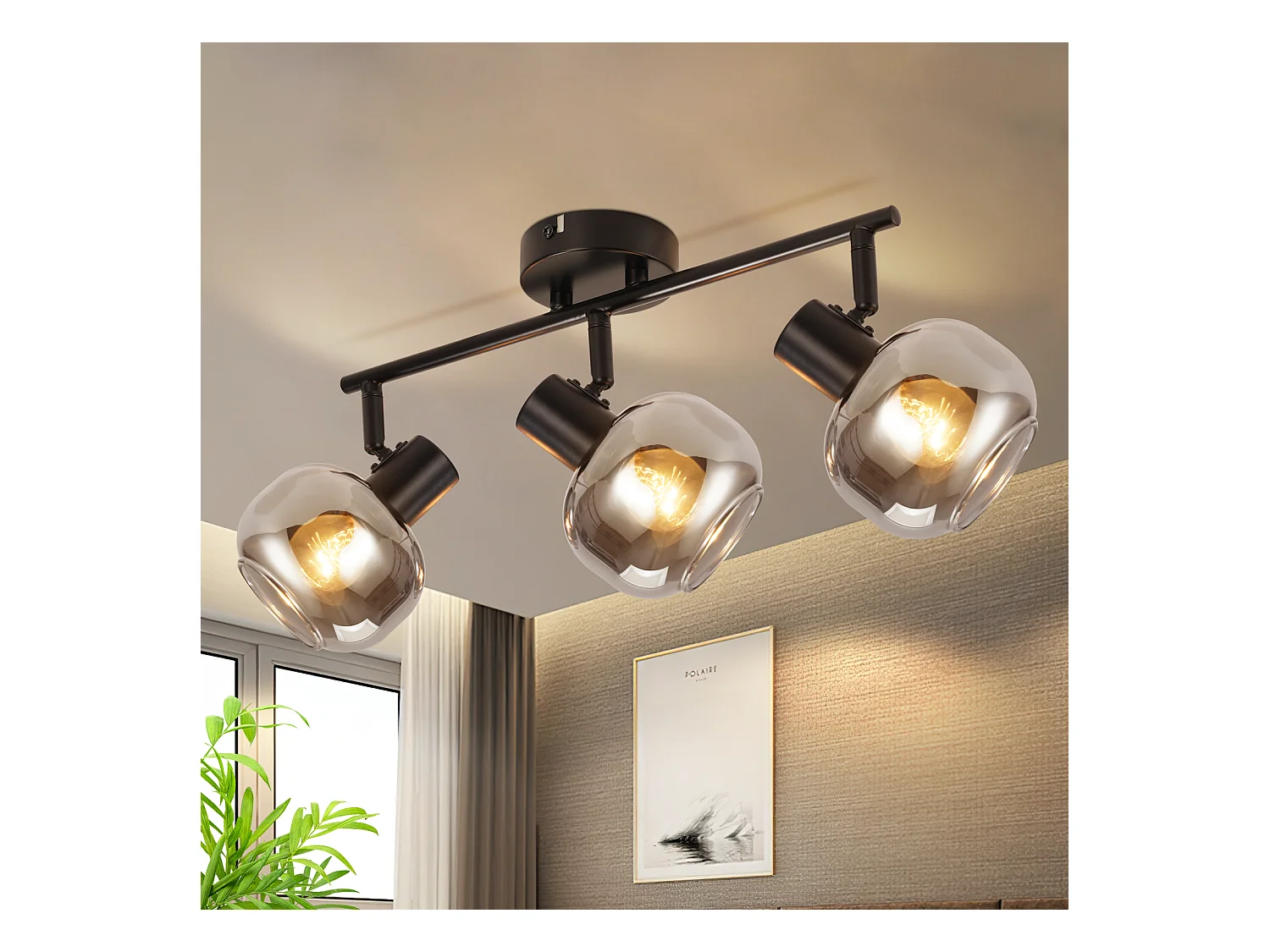 NETTLIFE Plafonnier spot de plafond noir 3 ampoules modernes verre plafonnier orientable à 350° spot E14