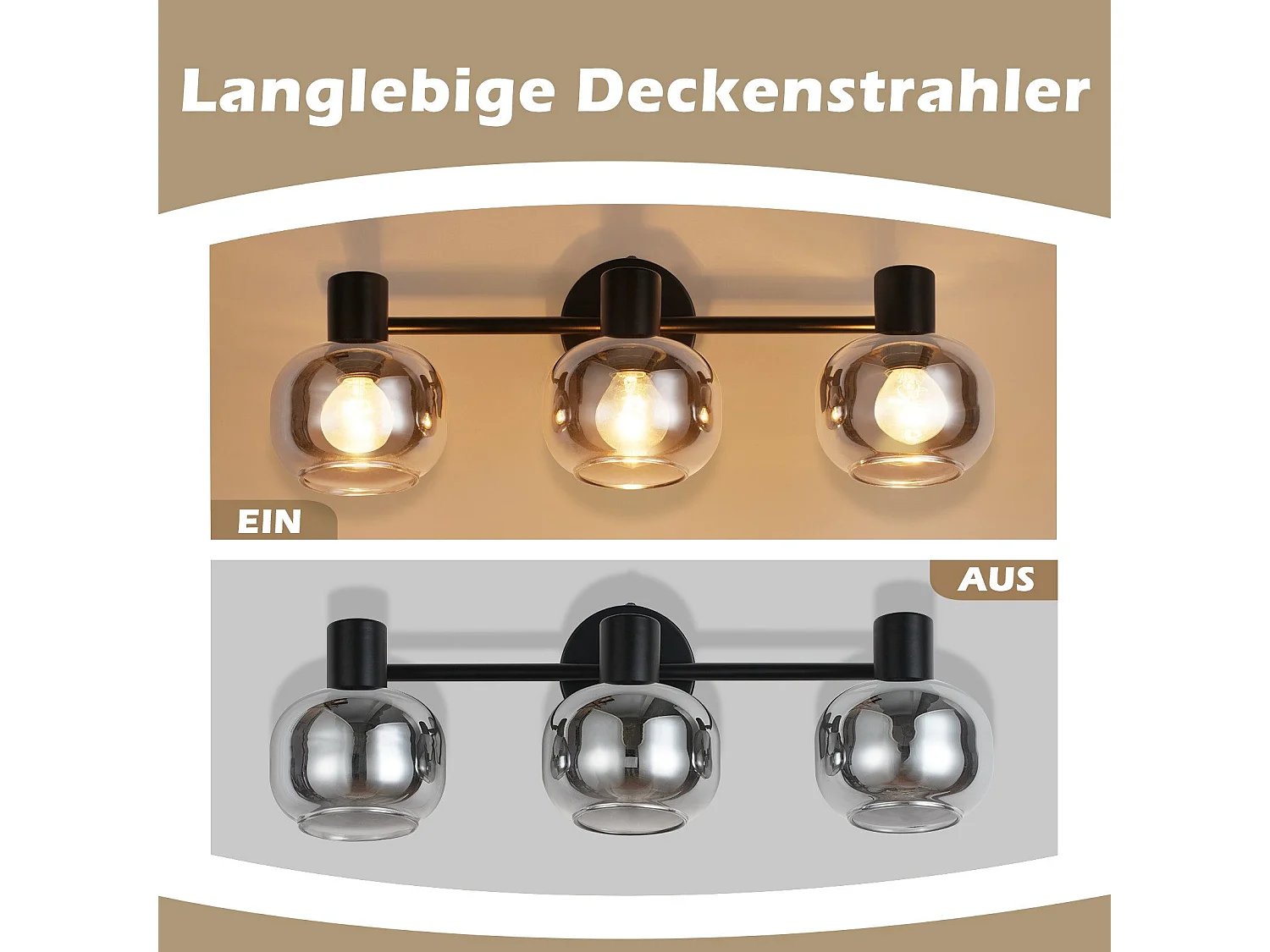 NETTLIFE Opbouwspot - 3xE14 fitting - Retro - Zwart - Rookgrijs glas - Plafondspot 38.5cm - Plafondlamp - voor woonkamer | slaapkamer | hal | keuken - Max.25W