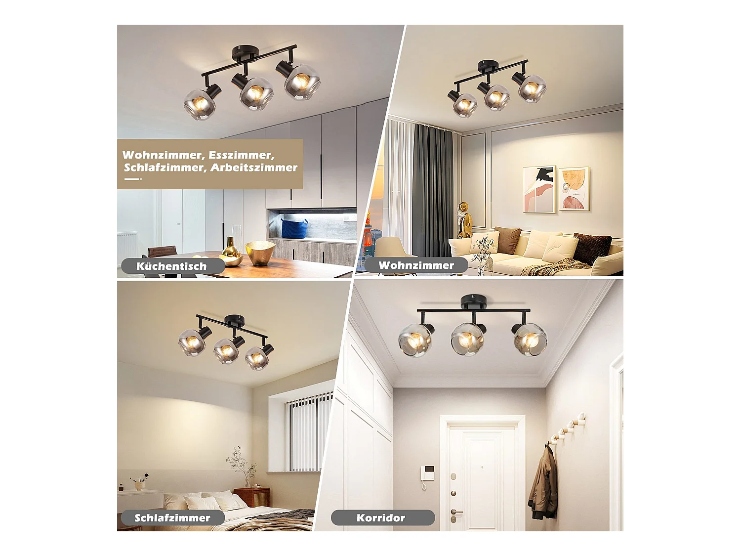 NETTLIFE Opbouwspot - 3xE14 fitting - Retro - Zwart - Rookgrijs glas - Plafondspot 38.5cm - Plafondlamp - voor woonkamer | slaapkamer | hal | keuken - Max.25W