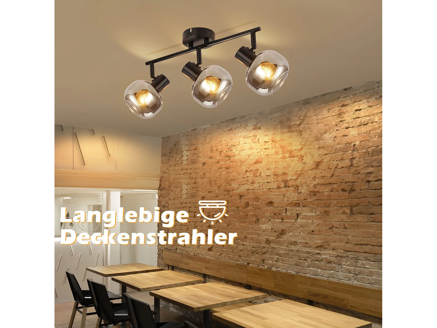 NETTLIFE Plafonnier spot de plafond noir 3 ampoules modernes verre plafonnier orientable à 350° spot E14