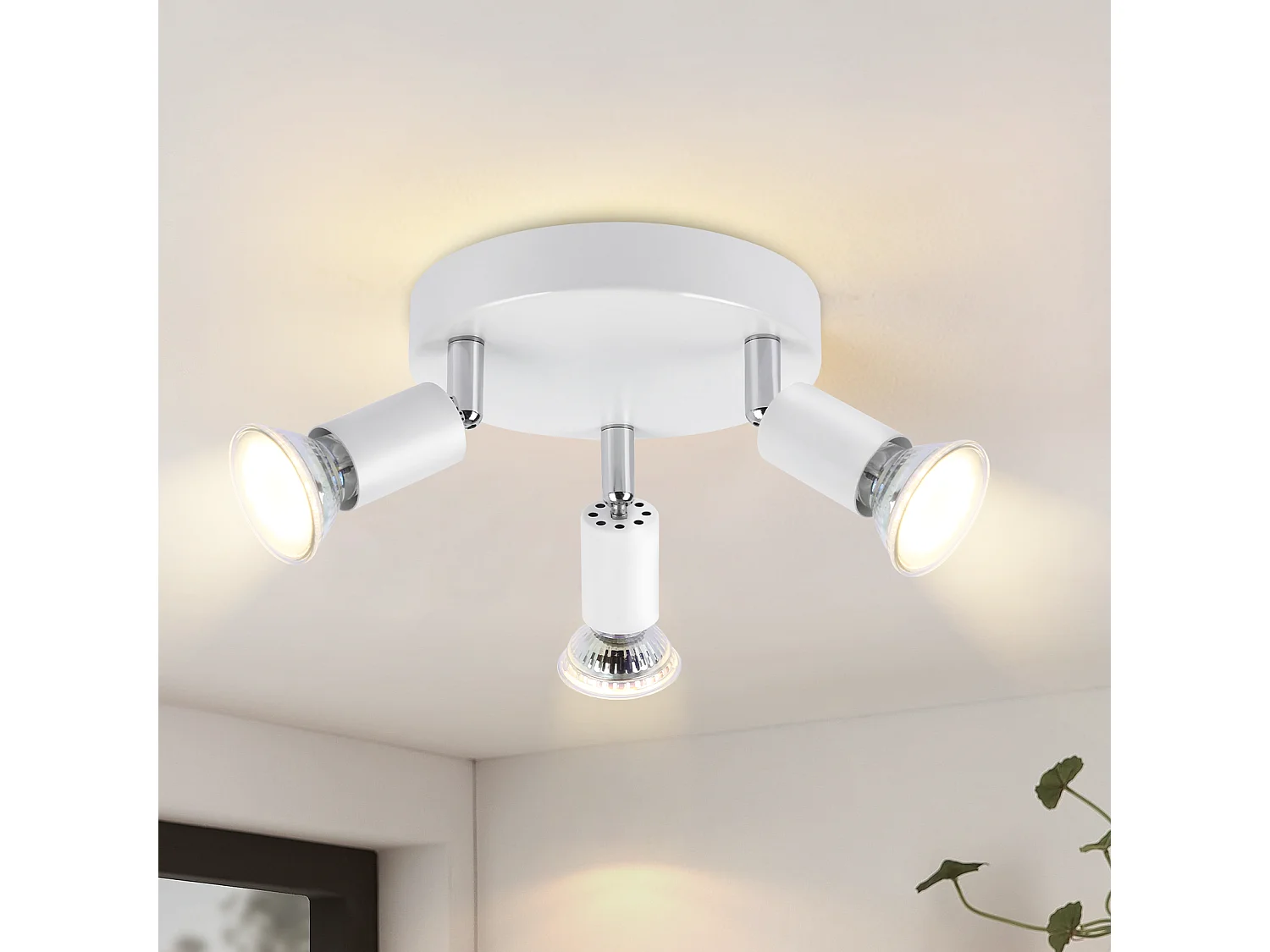 NETTLIFE Plafonero LED GU10 - 3 focos redondos modernos para techo, focos para techo de 350° para cocinas, pasillos, dormitorios y salones - sin bombilla blanca