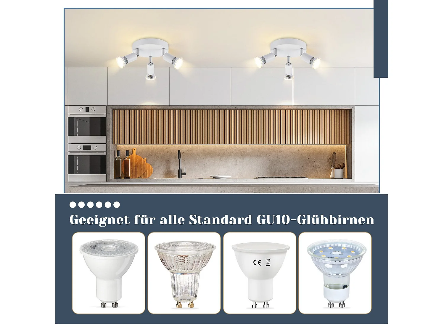 NETTLIFE Plafonero LED GU10 - 3 focos redondos modernos para techo, focos para techo de 350° para cocinas, pasillos, dormitorios y salones - sin bombilla blanca