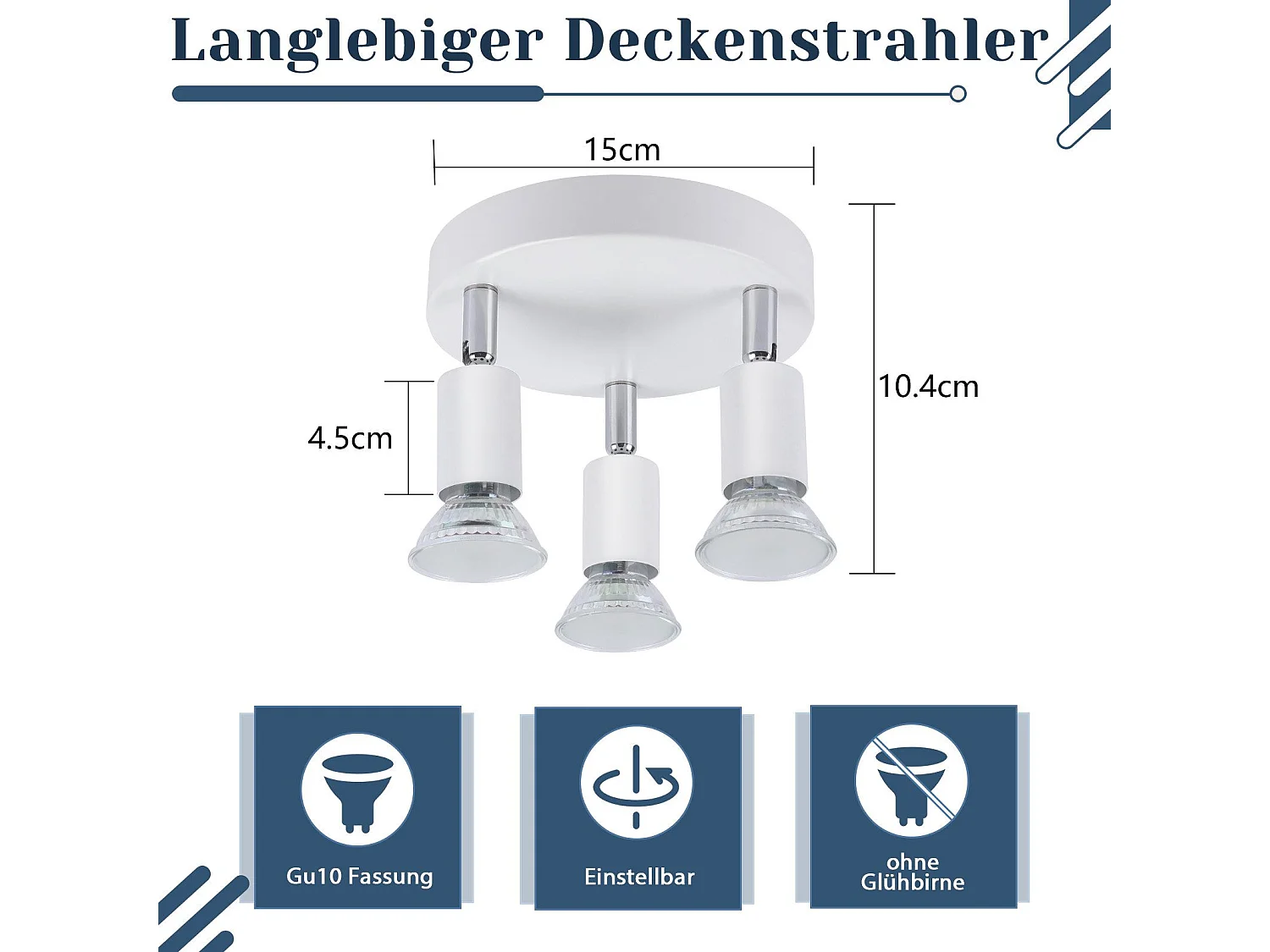 NETTLIFE Plafonero LED GU10 - 3 focos redondos modernos para techo, focos para techo de 350° para cocinas, pasillos, dormitorios y salones - sin bombilla blanca