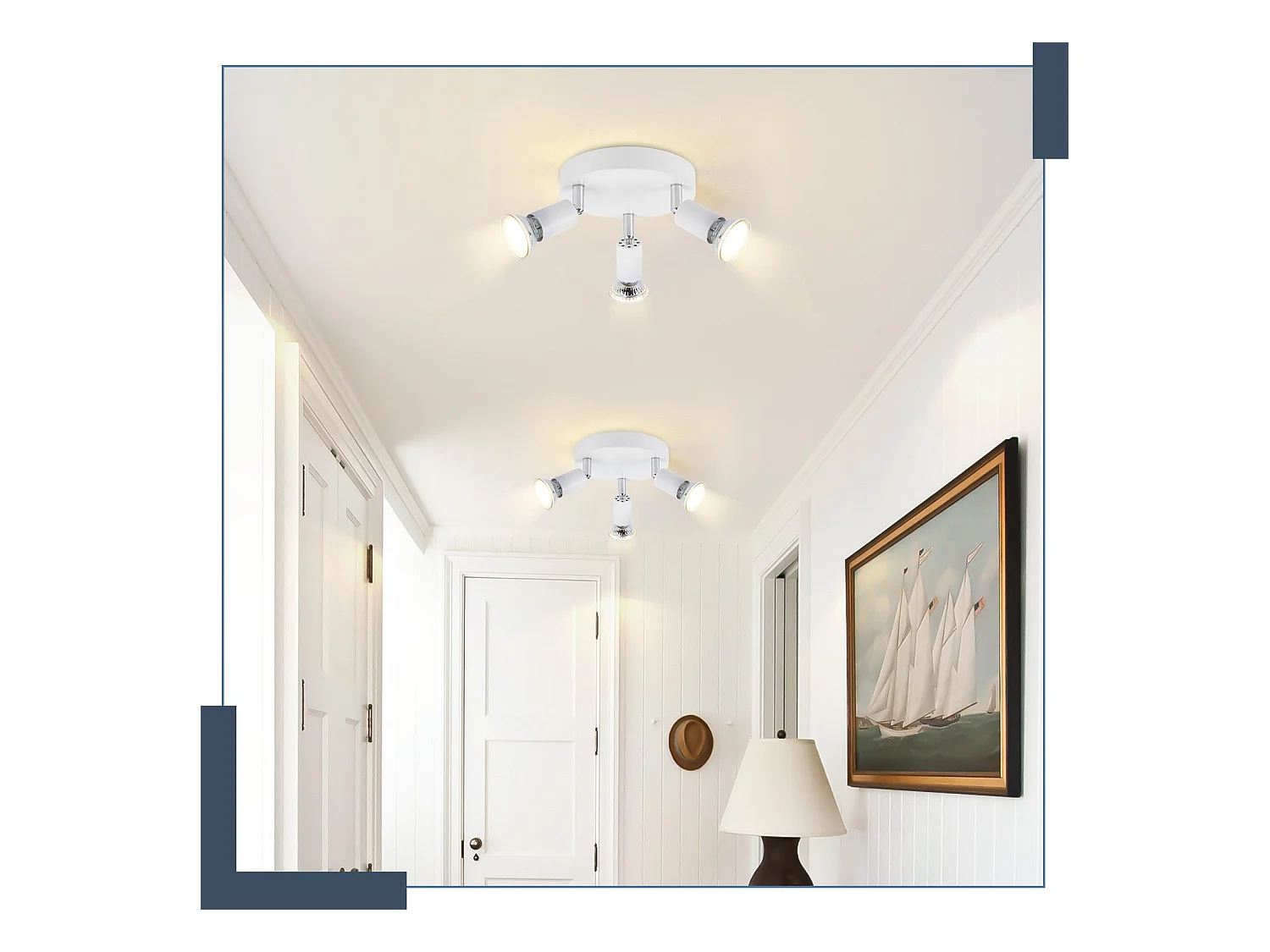 NETTLIFE Plafonero LED GU10 - 3 focos redondos modernos para techo, focos para techo de 350° para cocinas, pasillos, dormitorios y salones - sin bombilla blanca