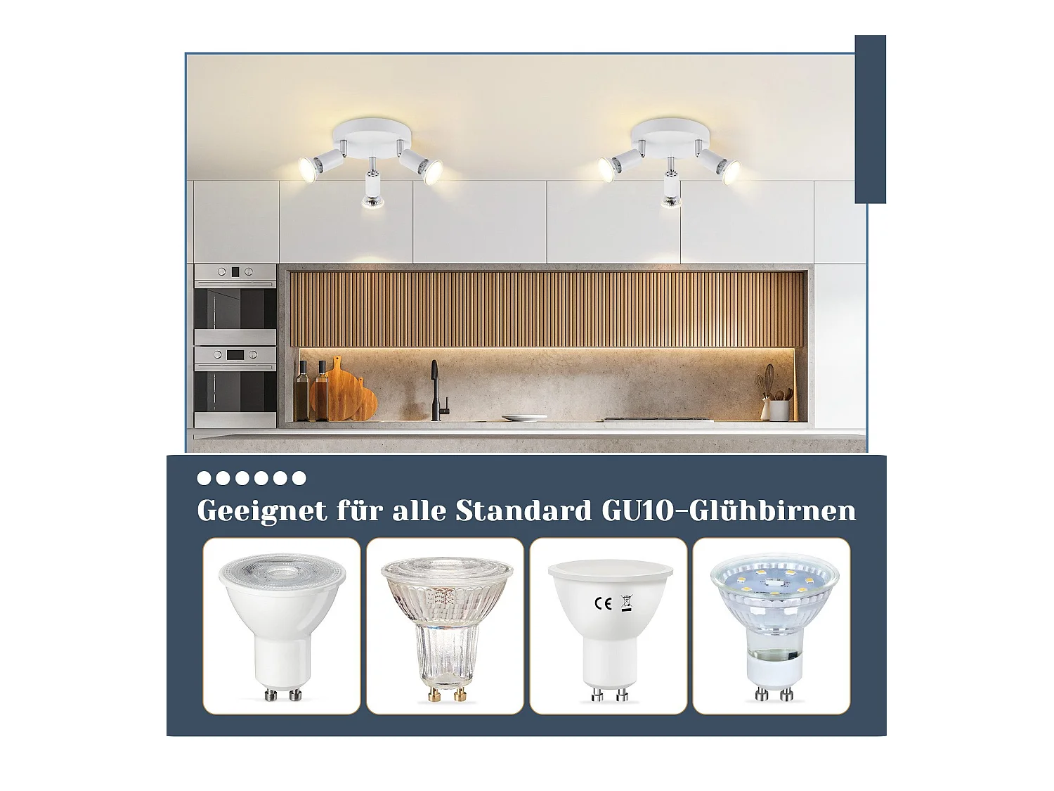 NETTLIFE Plafonnier LED GU10 -3 Spots de Plafond Ronde Moderne Spots de Plafond 350° pour Cuisines Couloir Chambre Salon - sans Ampoule Blanc