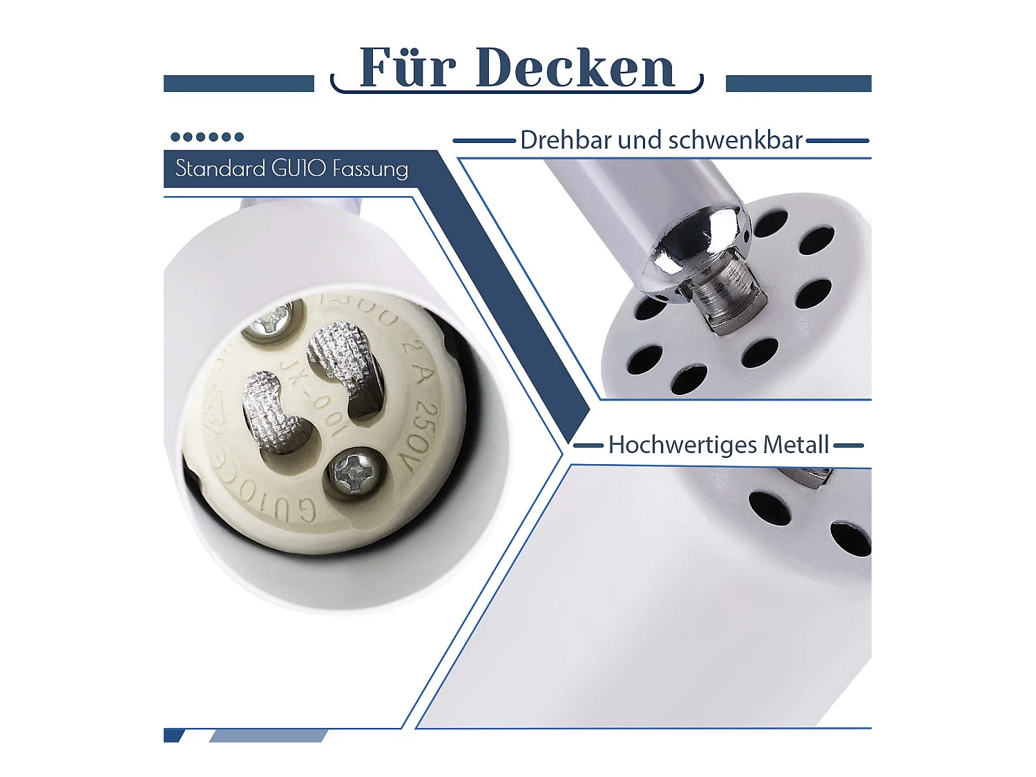 NETTLIFE Plafonnier LED GU10 -3 Spots de Plafond Ronde Moderne Spots de Plafond 350° pour Cuisines Couloir Chambre Salon - sans Ampoule Blanc