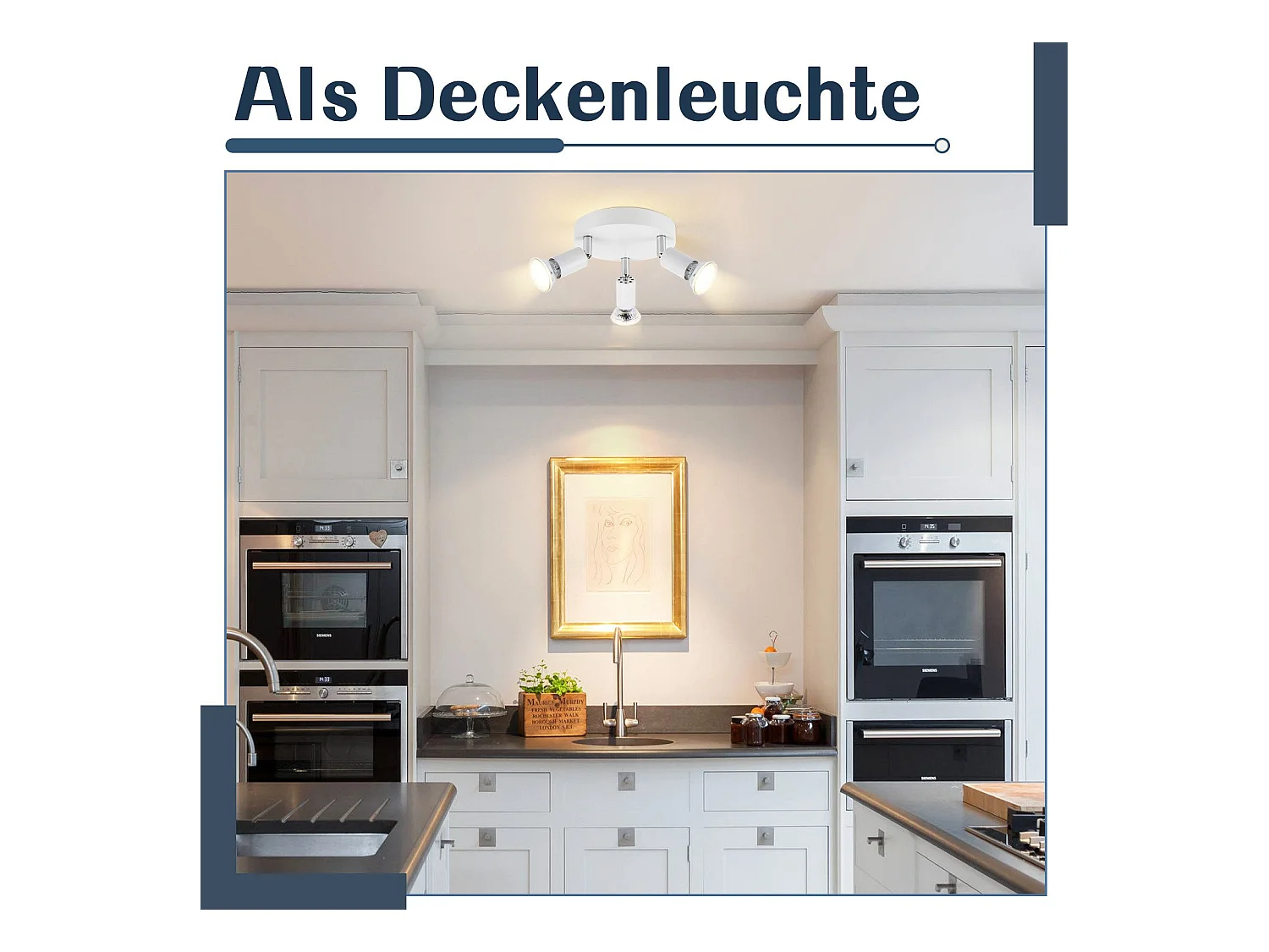 NETTLIFE Plafonnier LED GU10 -3 Spots de Plafond Ronde Moderne Spots de Plafond 350° pour Cuisines Couloir Chambre Salon - sans Ampoule Blanc