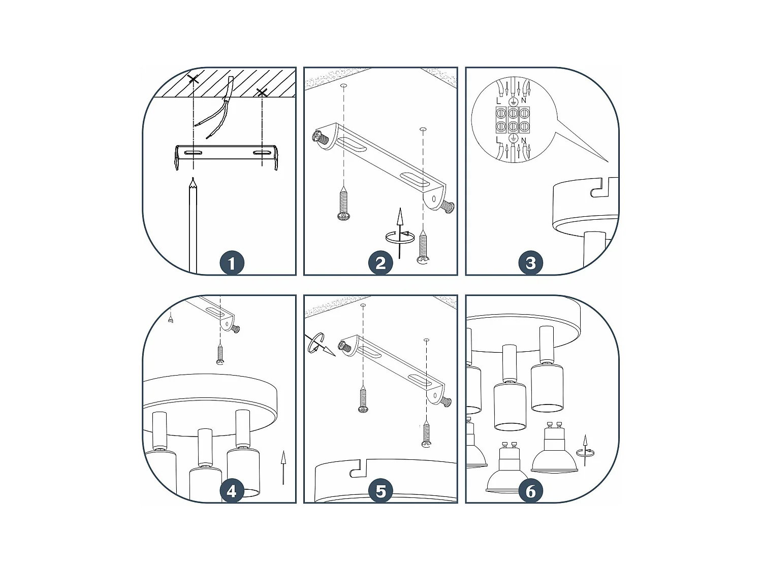 NETTLIFE Plafonnier LED GU10 -3 Spots de Plafond Ronde Moderne Spots de Plafond 350° pour Cuisines Couloir Chambre Salon - sans Ampoule Blanc