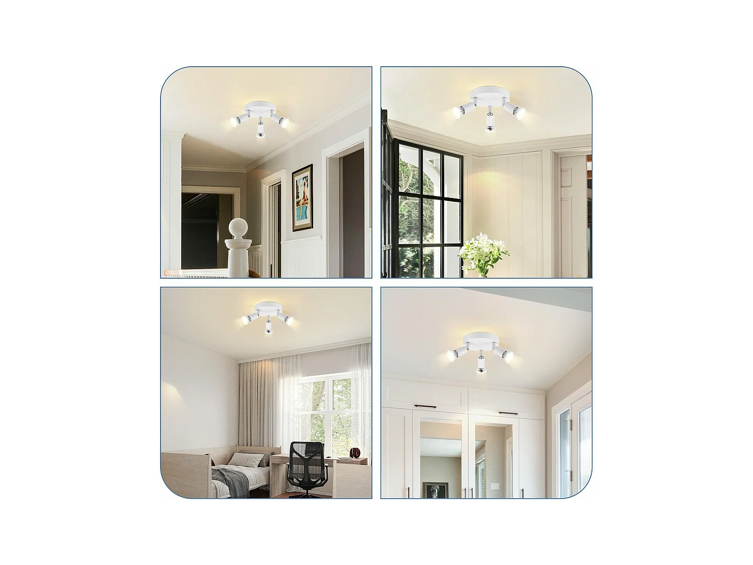 NETTLIFE Plafonnier LED GU10 -3 Spots de Plafond Ronde Moderne Spots de Plafond 350° pour Cuisines Couloir Chambre Salon - sans Ampoule Blanc