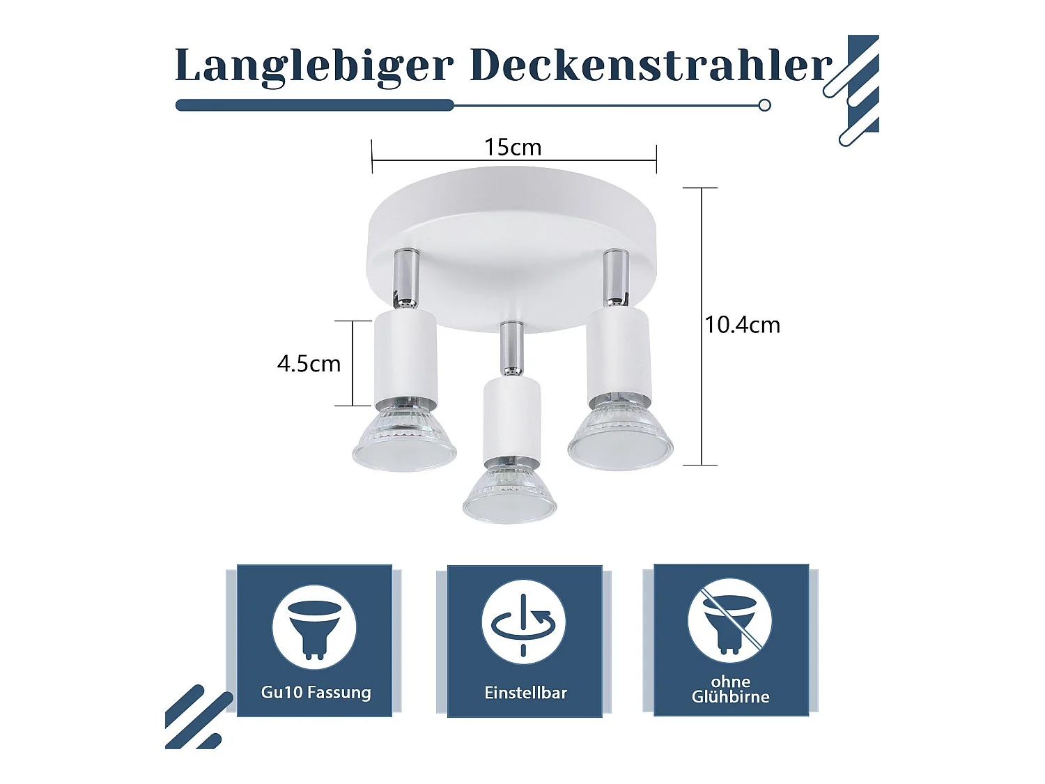 NETTLIFE Plafonnier LED GU10 -3 Spots de Plafond Ronde Moderne Spots de Plafond 350° pour Cuisines Couloir Chambre Salon - sans Ampoule Blanc