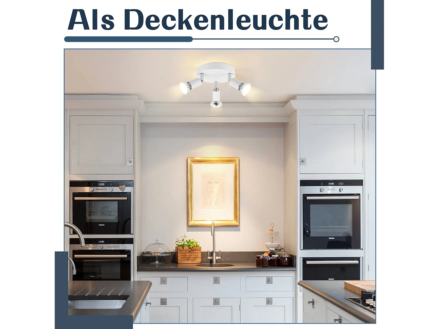 NETTLIFE Plafonnier LED GU10 -3 Spots de Plafond Ronde Moderne Spots de Plafond 350° pour Cuisines Couloir Chambre Salon - sans Ampoule Blanc