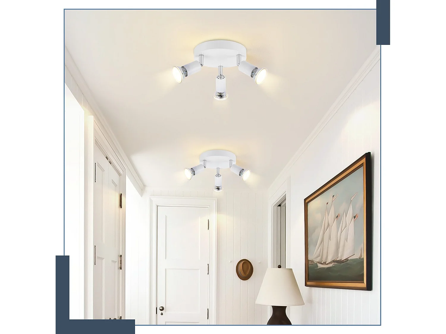 NETTLIFE Plafonnier LED GU10 -3 Spots de Plafond Ronde Moderne Spots de Plafond 350° pour Cuisines Couloir Chambre Salon - sans Ampoule Blanc