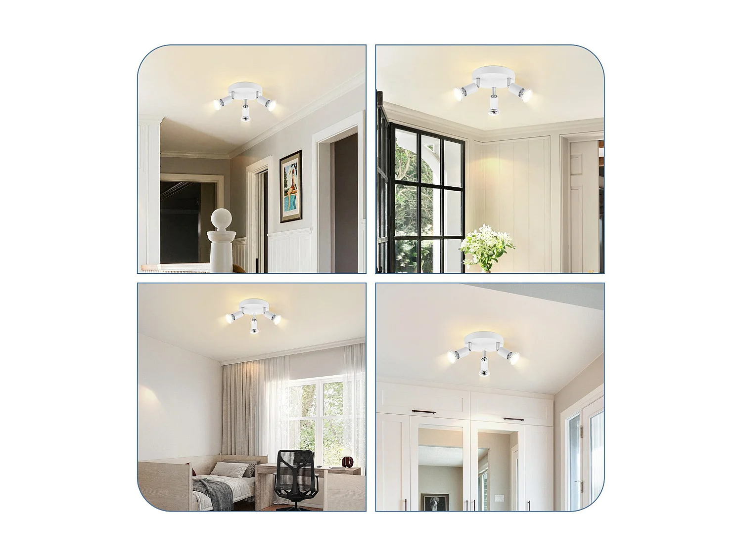 NETTLIFE Plafonnier LED GU10 -3 Spots de Plafond Ronde Moderne Spots de Plafond 350° pour Cuisines Couloir Chambre Salon - sans Ampoule Blanc