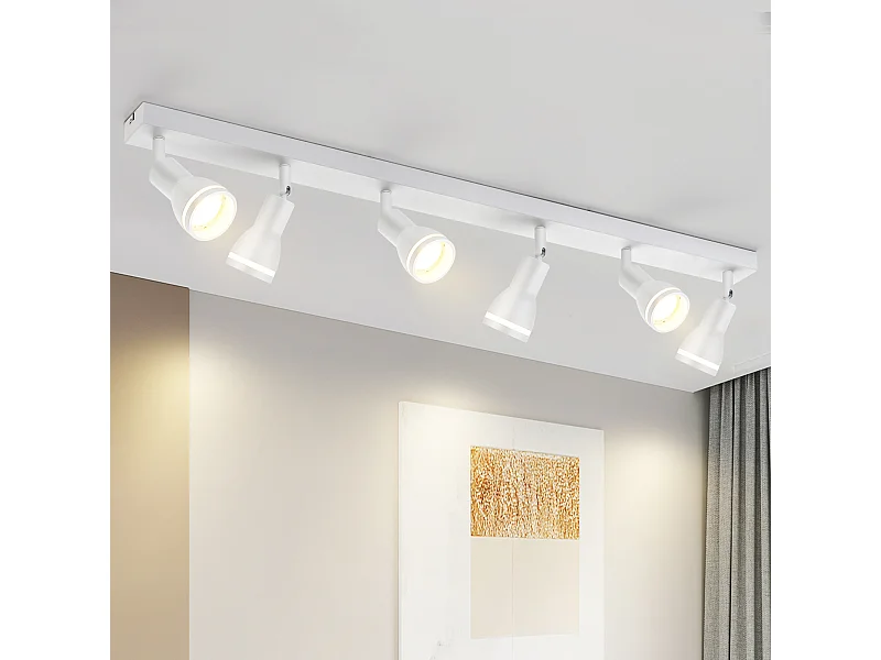 NETTLIFE Plafonnier 6 Spots Blanc : Plafonnier  Métal GU10 Spots Pivotant Intérieur pour cuisine bureau salon chambre à coucher, Sans ampoules