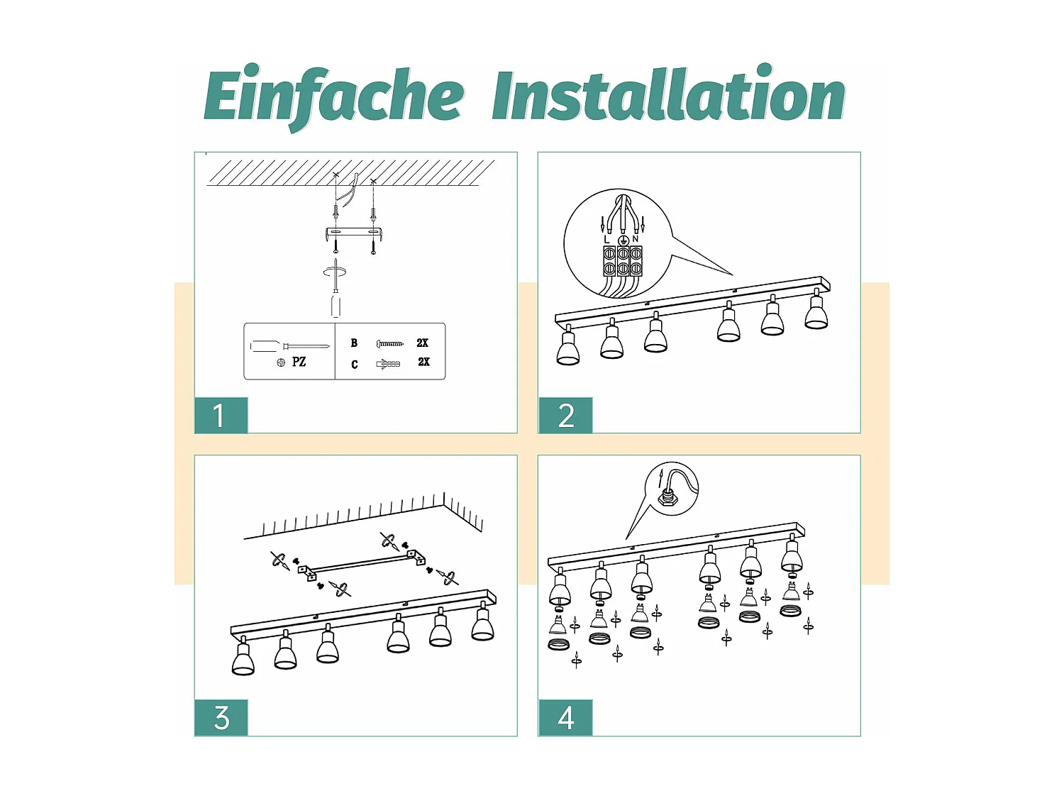 NETTLIFE Plafonnier 6 Spots Blanc : Plafonnier  Métal GU10 Spots Pivotant Intérieur pour cuisine bureau salon chambre à coucher, Sans ampoules