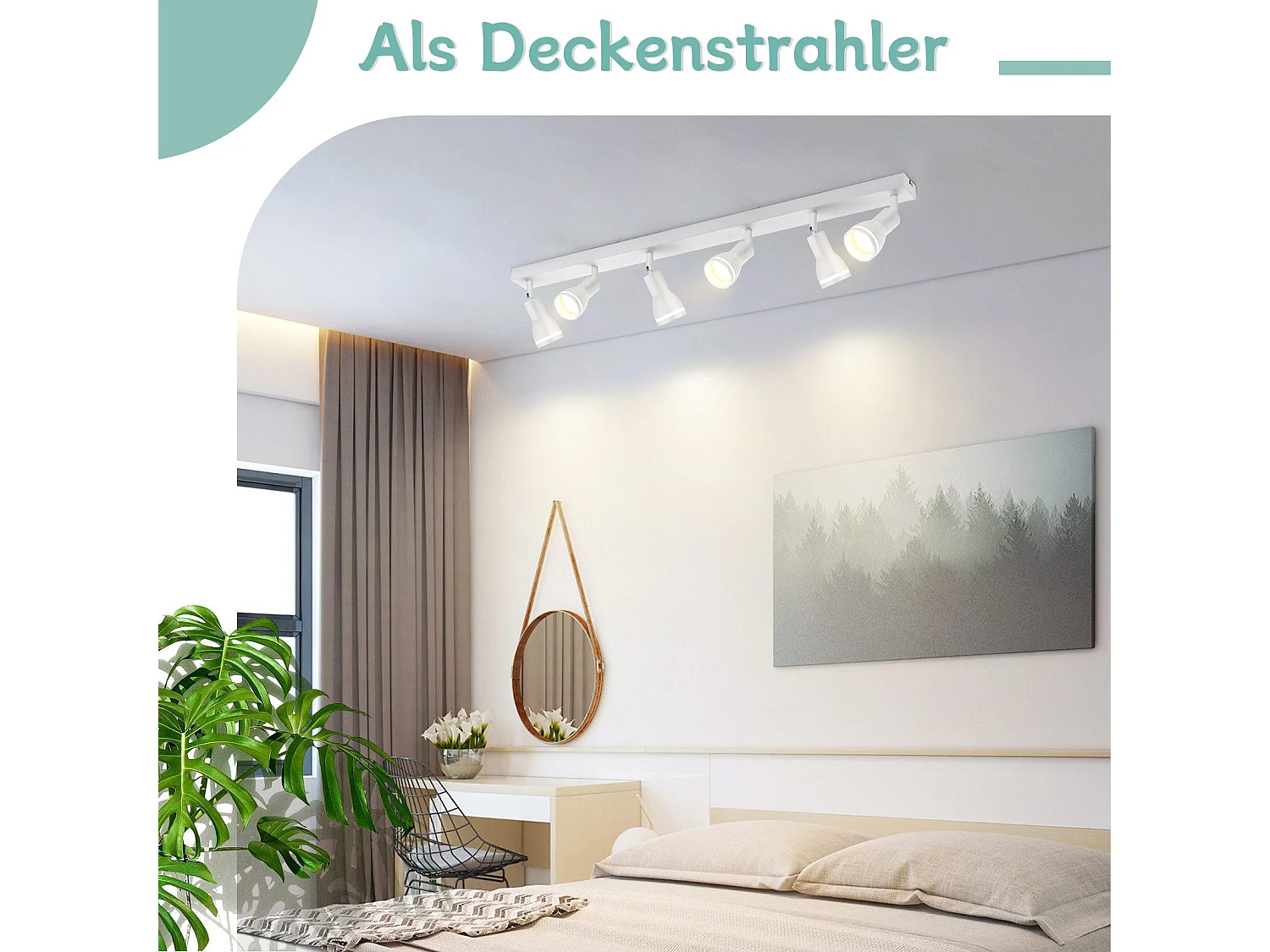 NETTLIFE Plafonnier 6 Spots Blanc : Plafonnier  Métal GU10 Spots Pivotant Intérieur pour cuisine bureau salon chambre à coucher, Sans ampoules