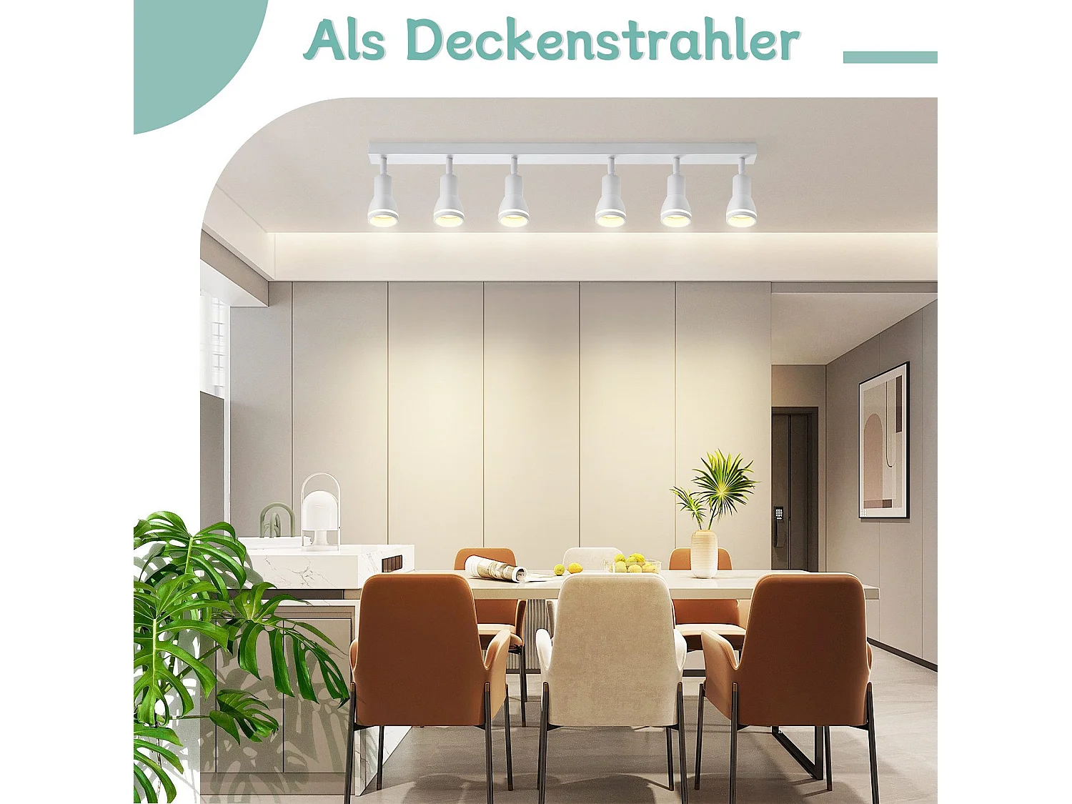 NETTLIFE Plafonnier 6 Spots Blanc : Plafonnier  Métal GU10 Spots Pivotant Intérieur pour cuisine bureau salon chambre à coucher, Sans ampoules