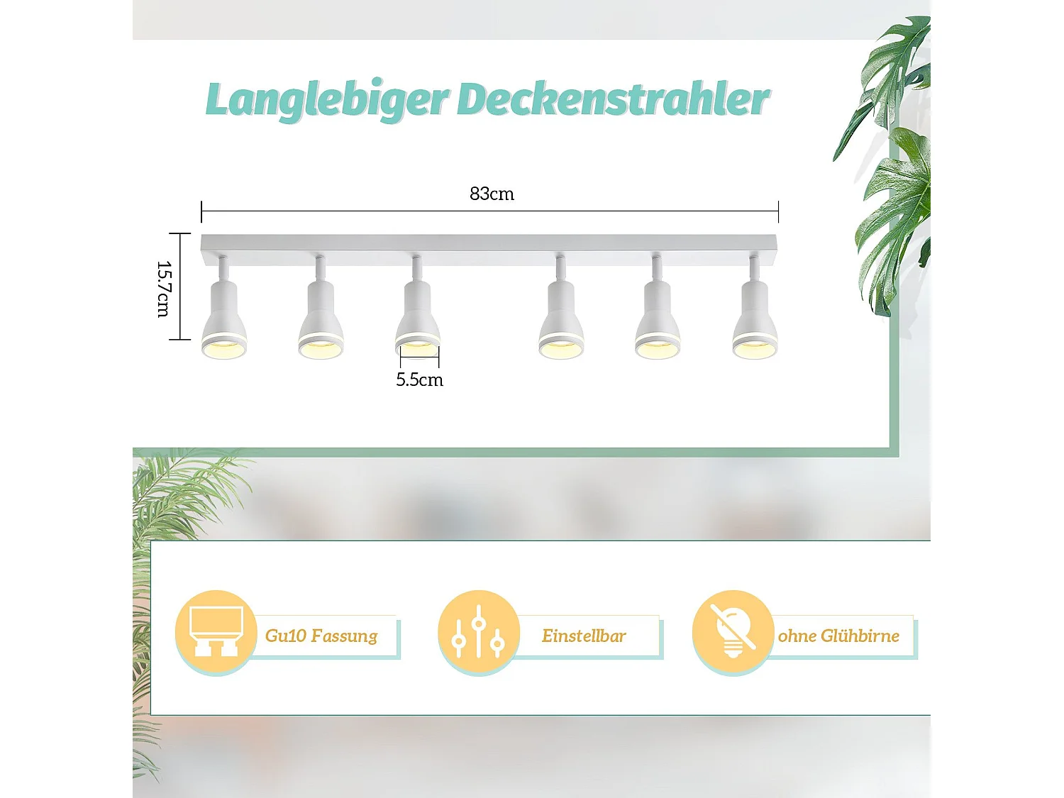 NETTLIFE Plafonnier 6 Spots Blanc : Plafonnier  Métal GU10 Spots Pivotant Intérieur pour cuisine bureau salon chambre à coucher, Sans ampoules