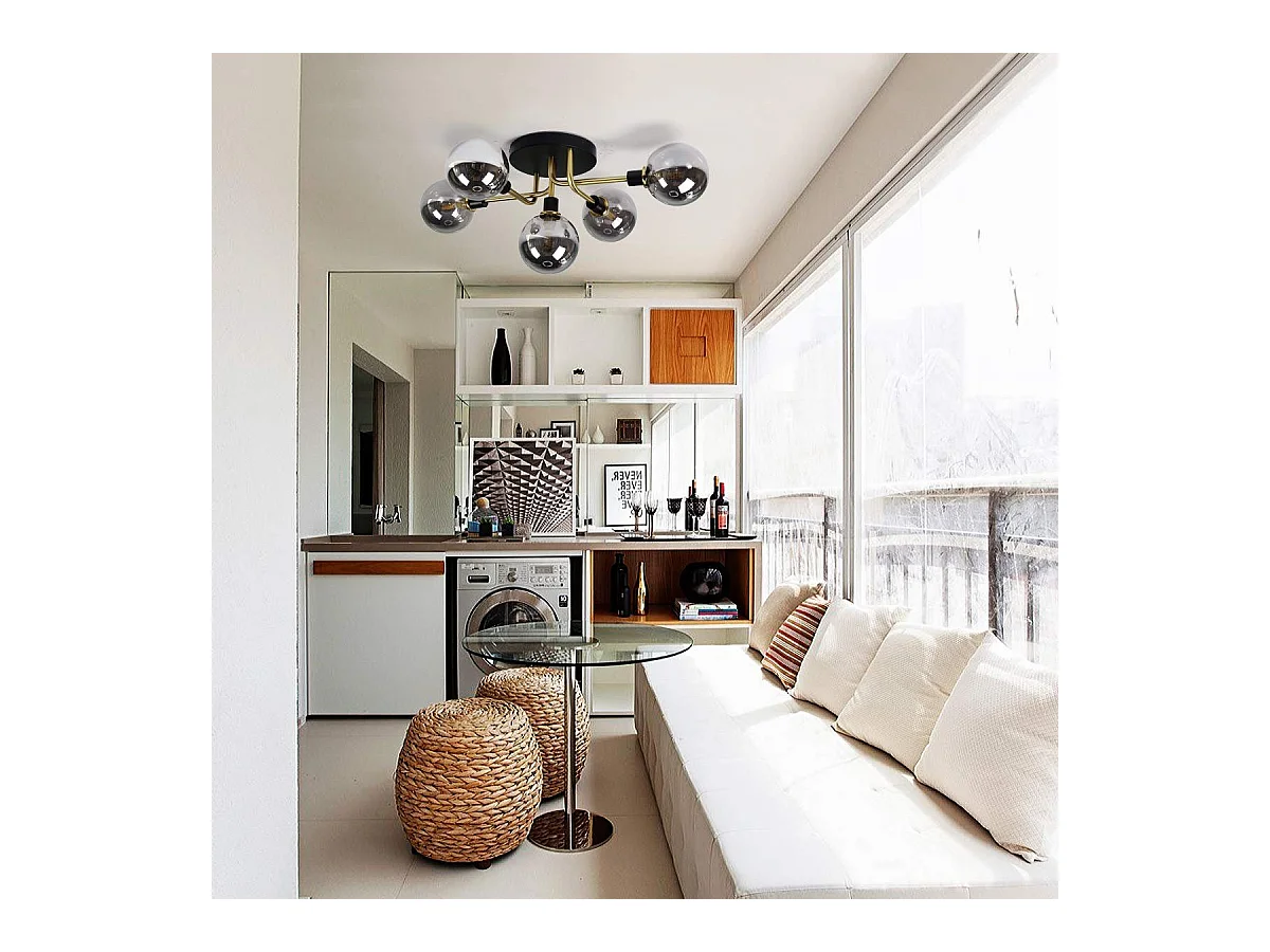 NETTLIFE Plafón para salón con bolas de vidrio, 5 lámparas G9 (sin bombilla).