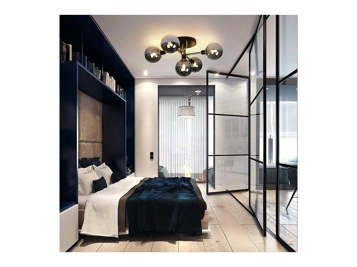 NETTLIFE Plafón para salón con bolas de vidrio, 5 lámparas G9 (sin bombilla).