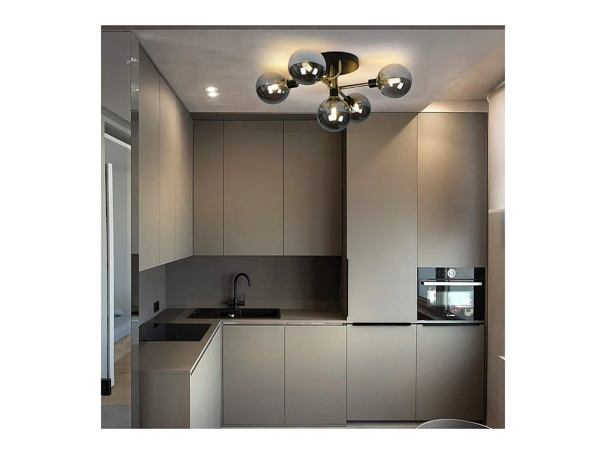 NETTLIFE Plafón para salón con bolas de vidrio, 5 lámparas G9 (sin bombilla).