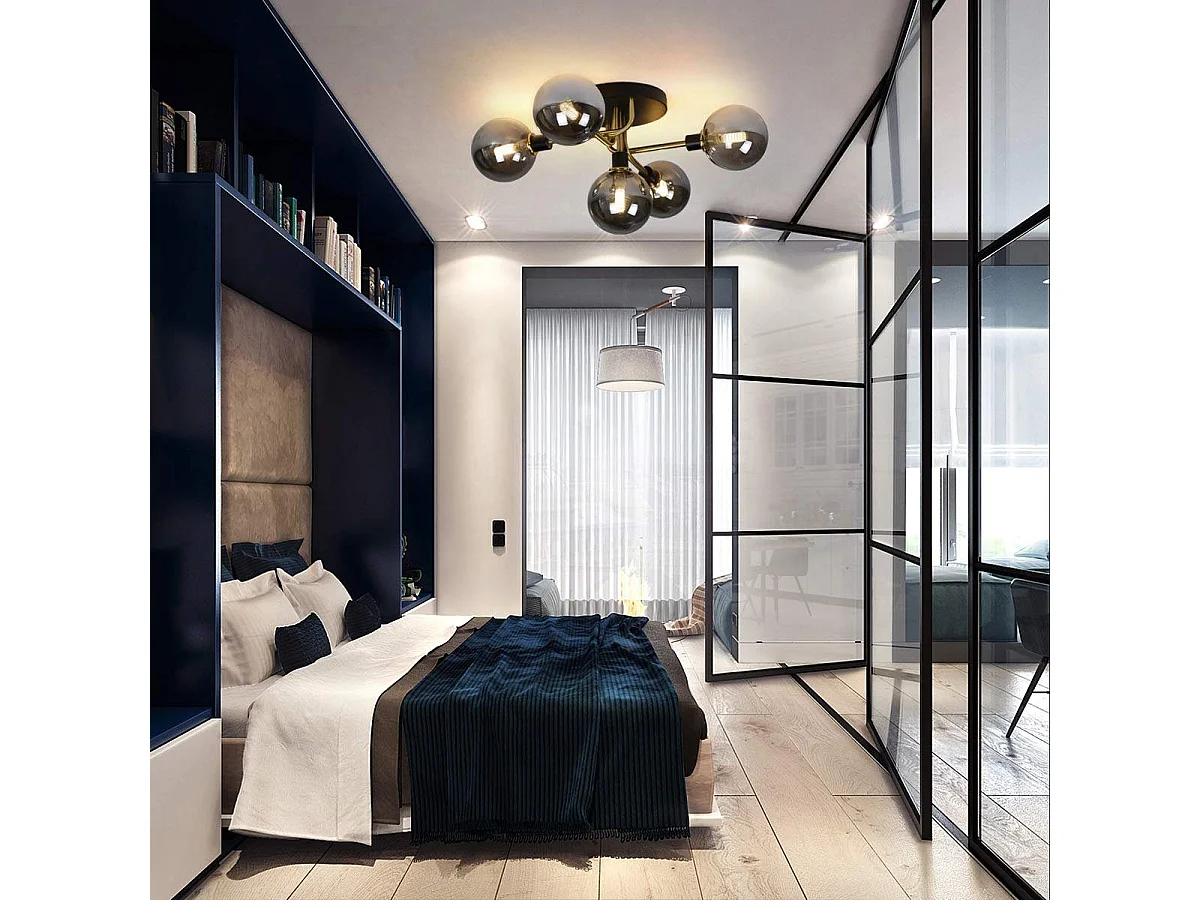 NETTLIFE Plafonnier salon avec boules en verre 5 lampes G9 (sans ampoule)